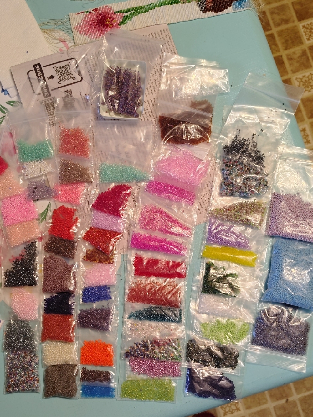 Vintage Glass Assorted Seed Beads 1.3 Pounds 60 Colors
